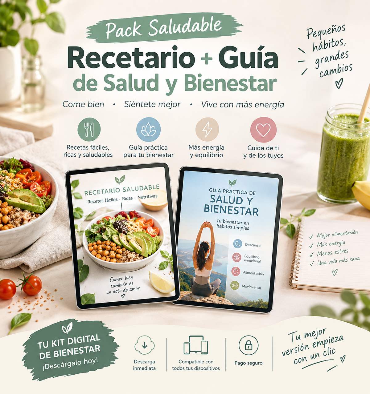 Pack Bienestar para la vida real: Recetario + Guia de bienestar